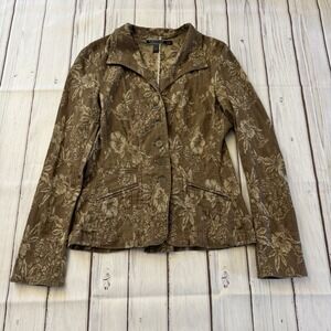 Peruvian Connection Blazer Jacket‎ Women Size 6 Brown Floral Brocade Cotton